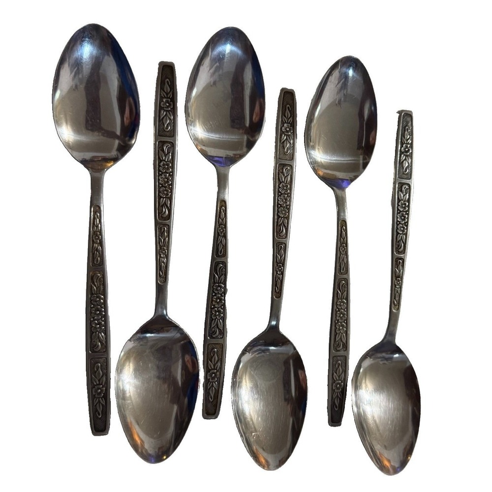 Vtg Imperial International SERTA Stainless Tablespoon Japan Flower MCM Set of 6